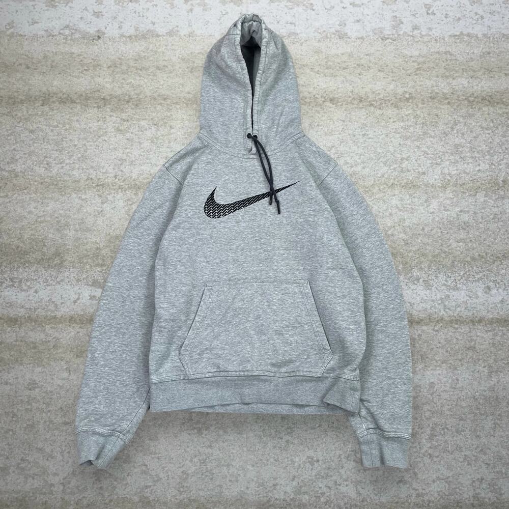 Vintage Y2K Nike Hoodie Mens S Grey Cotton Black Center Swoosh Large Logo